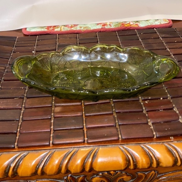 Other - Vintage green crystal dish with sunflower cut flower design
